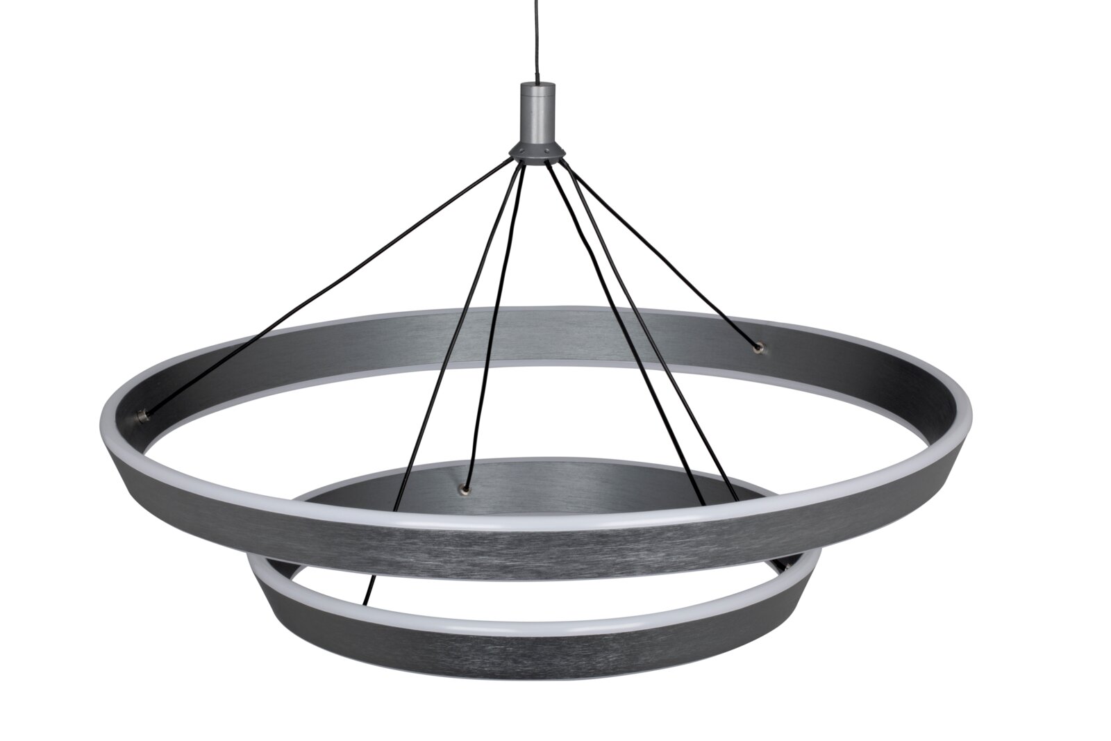 Moderne LED-Hängeleuchte mit zwei ringförmigen Elementen, seitliche Perspektive