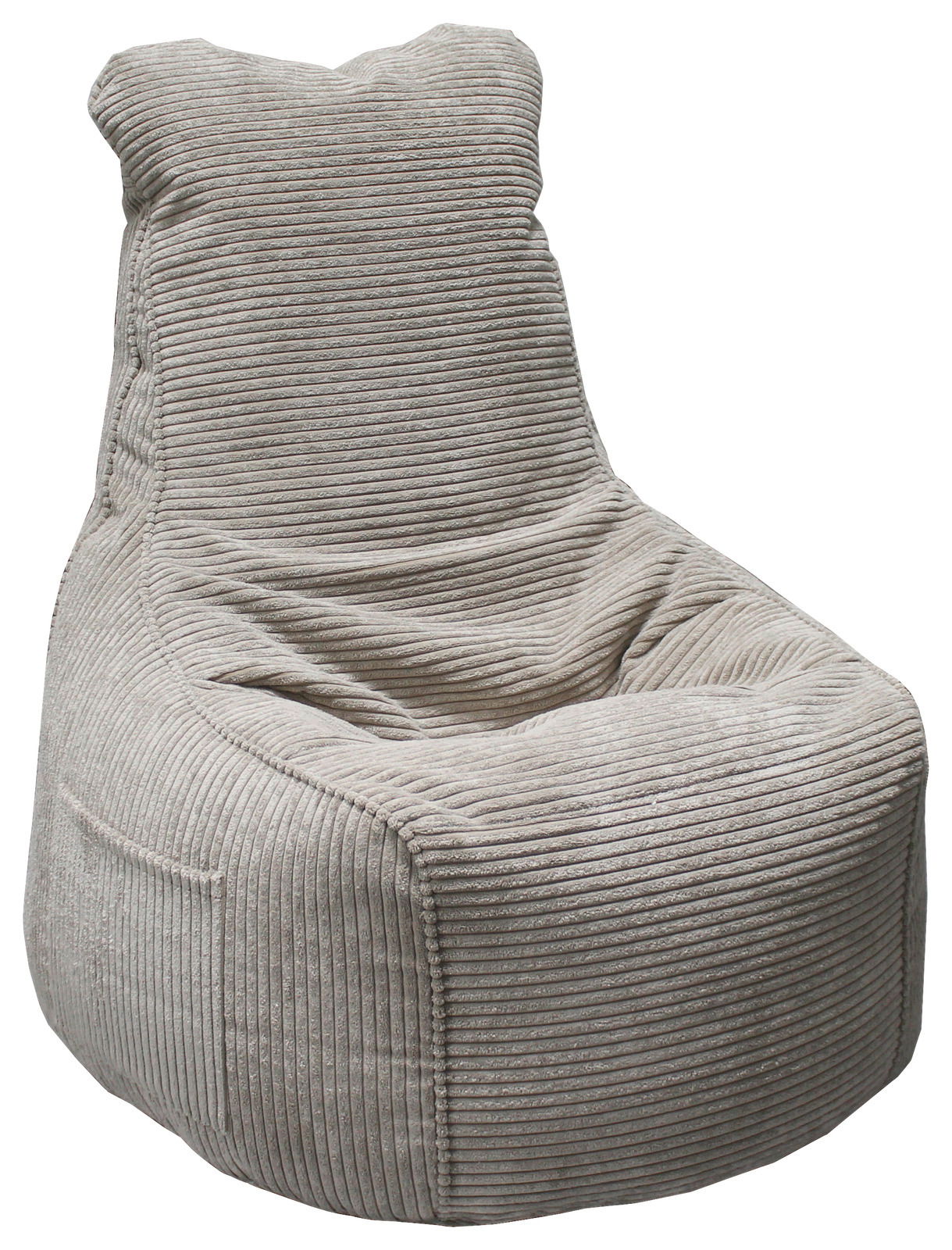 Bequemer grauer Sitzsack aus Cordstoff, seitliche Perspektive