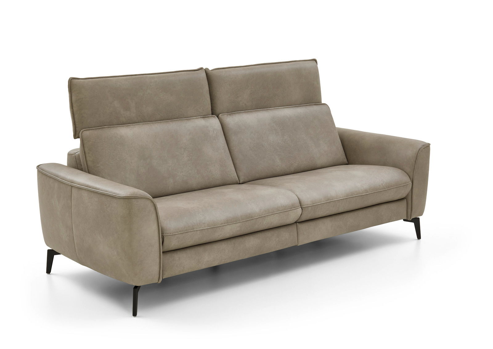 Beiges 2,5-Sitzer-Sofa Valdera mit verstellbaren Kopfstützen, seitliche Perspektive