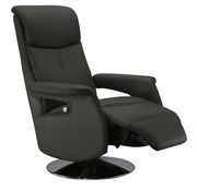 Schwarzer Fernsehsessel mit verstellbarer Rückenlehne und Fußstütze, seitliche Perspektive