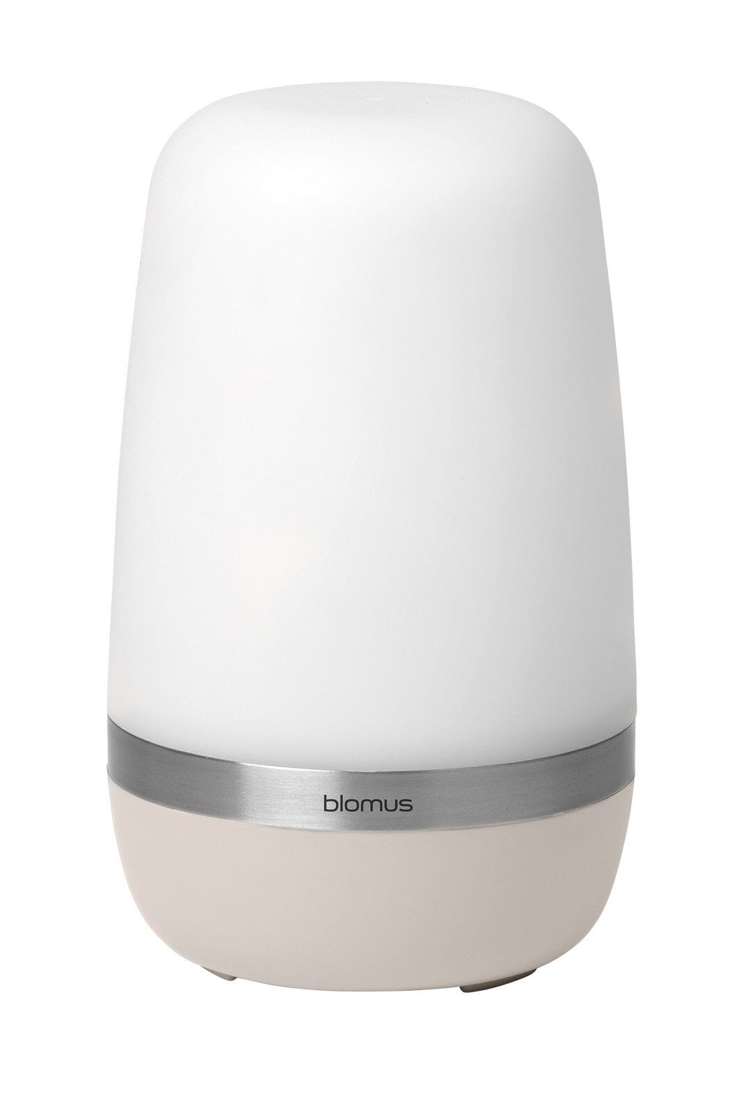 LED-Outdoorleuchte SPIRIT in zylindrischer Form mit weißem Diffusor und silbernem Ring, seitliche Perspektive