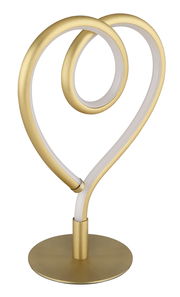 Goldene LED-Tischleuchte in Herzform, seitliche Perspektive