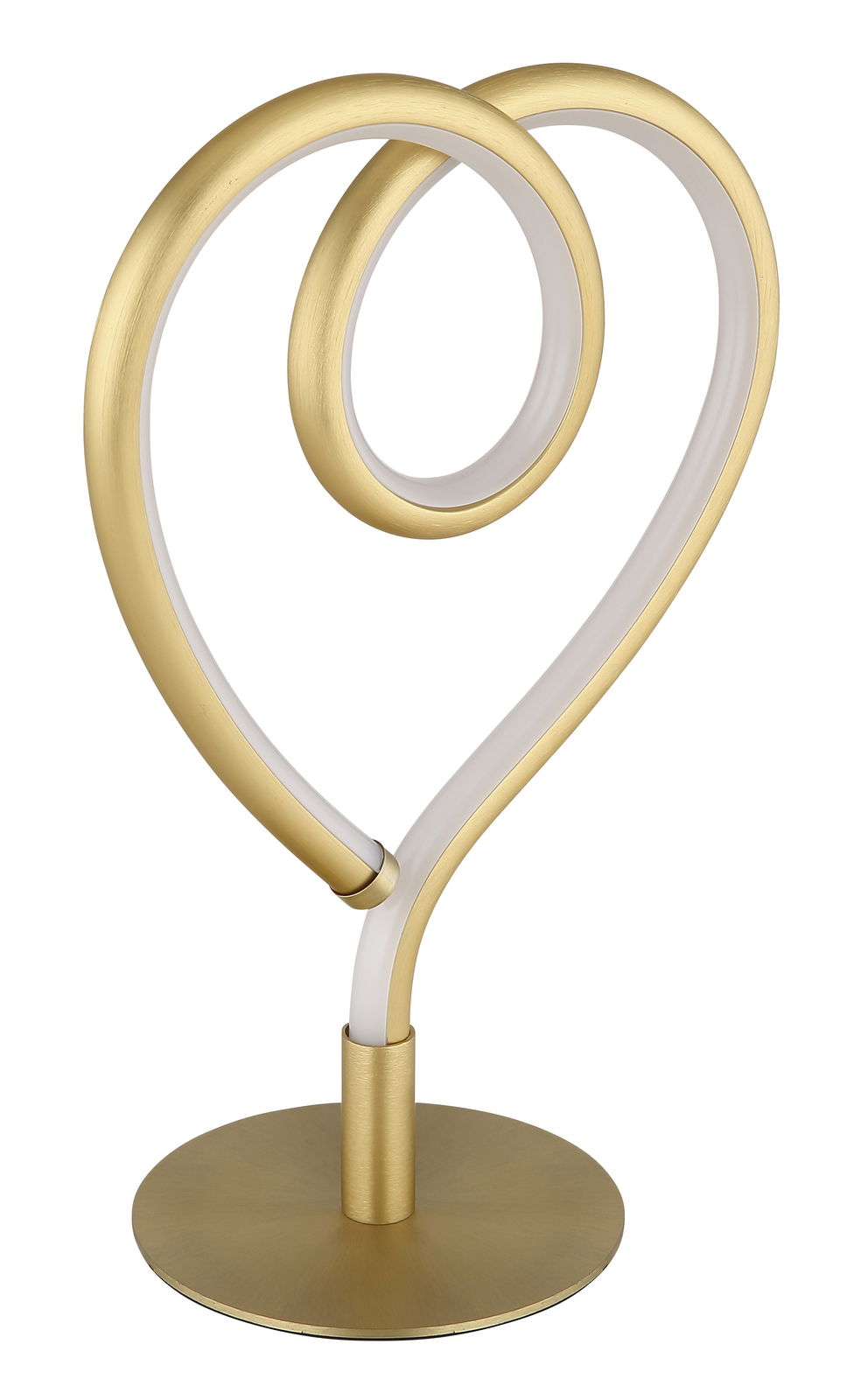 Goldene LED-Tischleuchte in Herzform, seitliche Perspektive