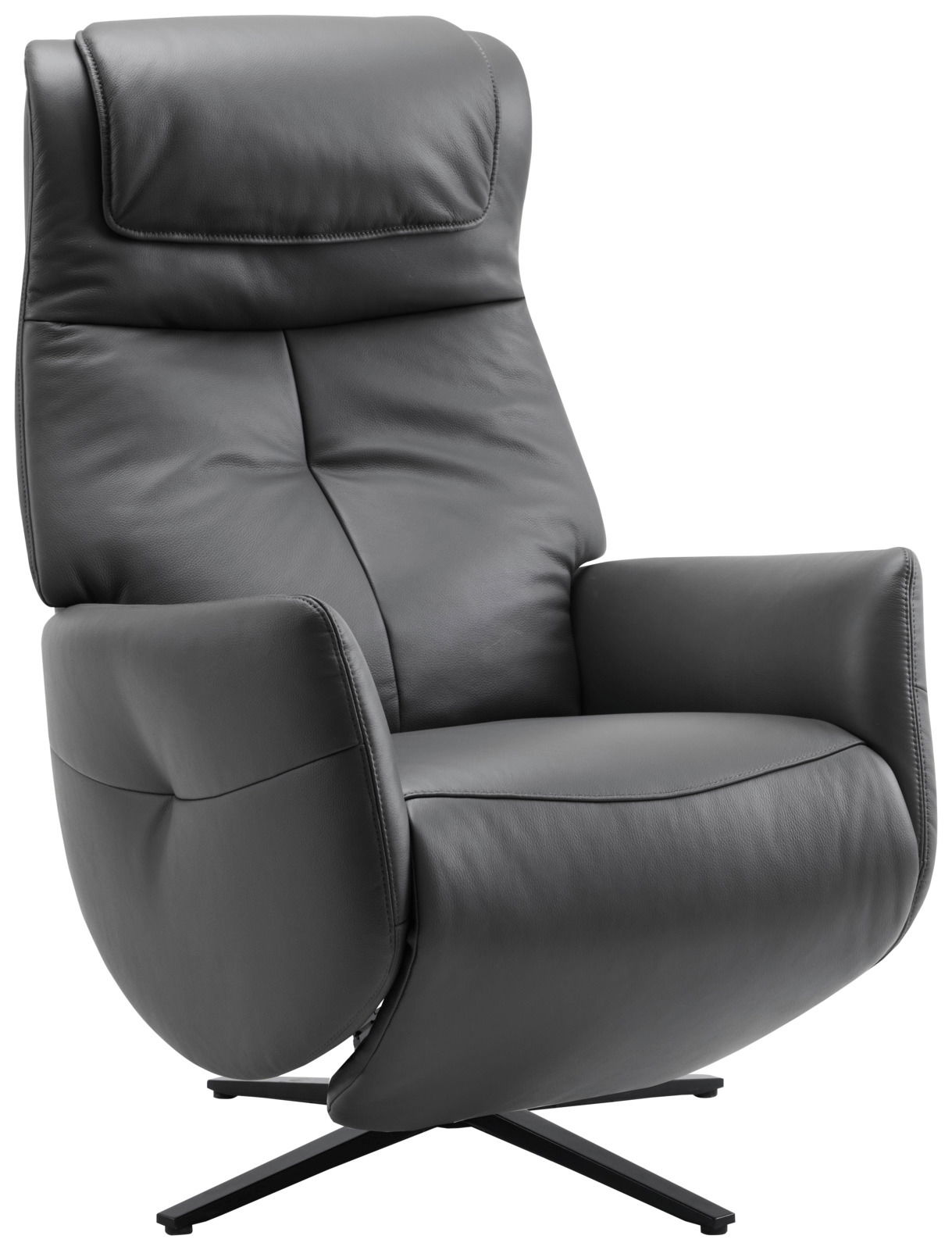 XORA Relaxsessel MORE Moderner schwarzer Relaxsessel aus Leder, seitliche Perspektive