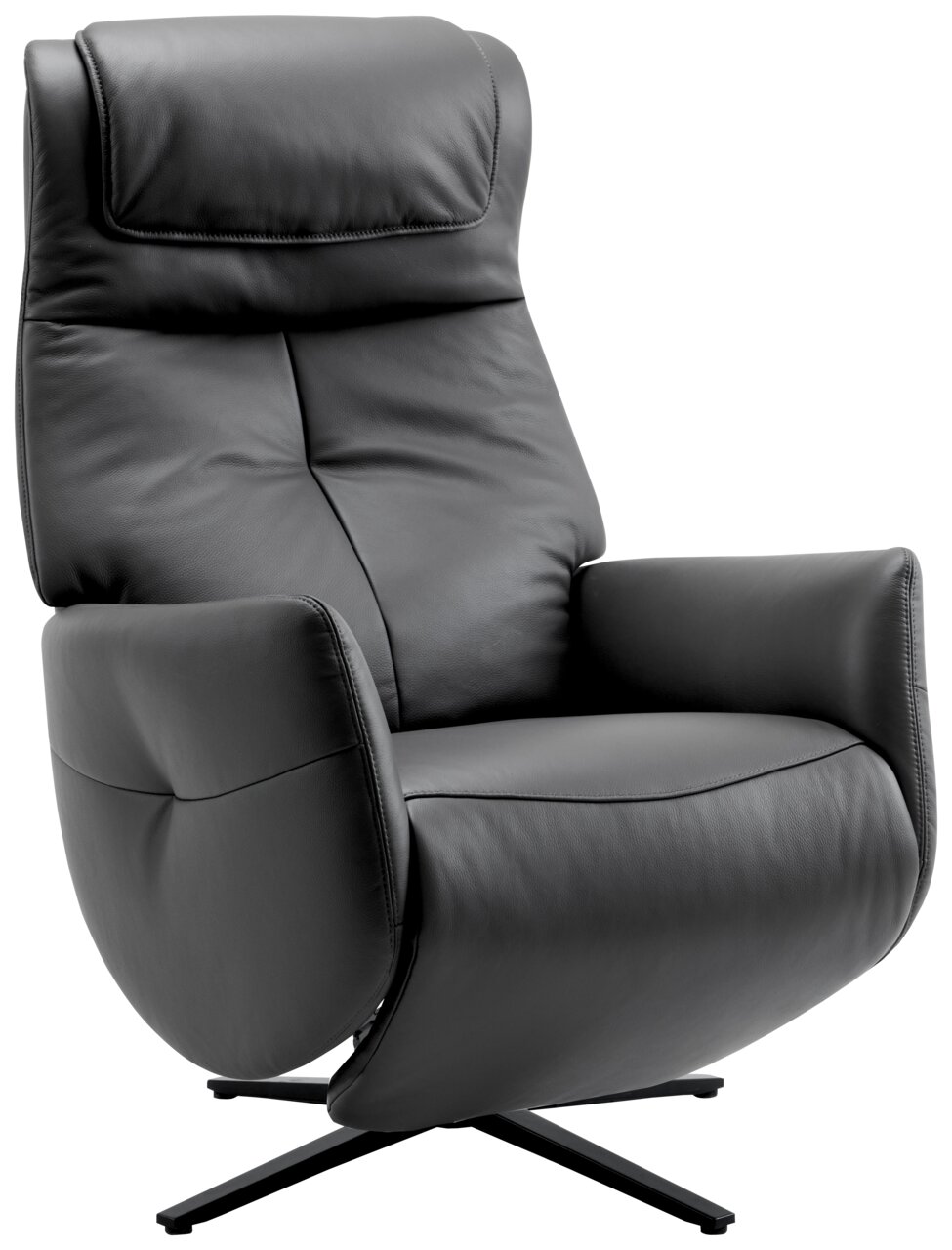 XORA Relaxsessel MORE Moderner schwarzer Relaxsessel aus Leder, seitliche Perspektive