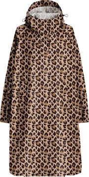 Leopardgemusterter Regenponcho mit Kapuze und Kordelzug, Frontansicht