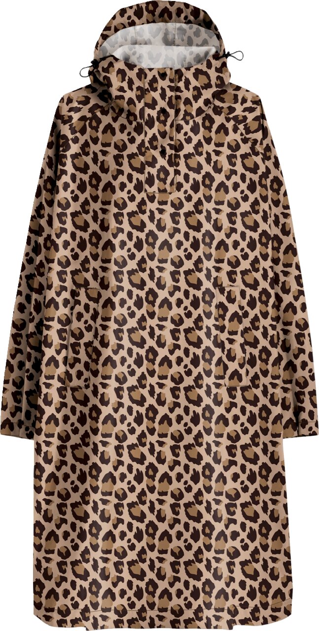 Leopardgemusterter Regenponcho mit Kapuze und Kordelzug, Frontansicht