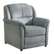 Grauer Sessel mit gepolsterten Armlehnen und Rückenlehne, Vorderansicht