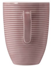 Rosa Becher mit Henkel, geriffelte Oberfläche, seitliche Ansicht
