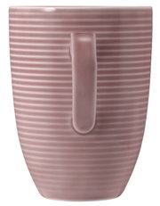 Rosa Becher mit Henkel, geriffelte Oberfläche, seitliche Ansicht