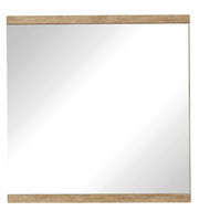 Rechteckiger Spiegel mit Holzrahmen an der Ober- und Unterseite, Frontalansicht