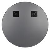 Runder Spiegel mit einem Durchmesser von ca. 50 cm, Rückansicht mit zwei quadratischen Befestigungselementen.