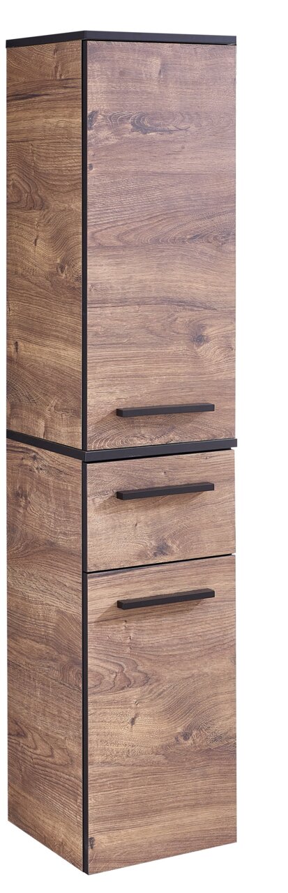 Moderner Wandschrank aus Holz mit drei Schubladen, seitliche Perspektive