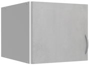 Grauer Schrankaufsatz mit Tür und Griff, seitliche Perspektive