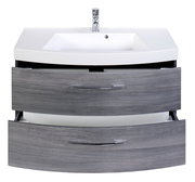 Moderne Badkombination mit zwei grauen Schubladen und weißem Waschbecken, Frontalansicht