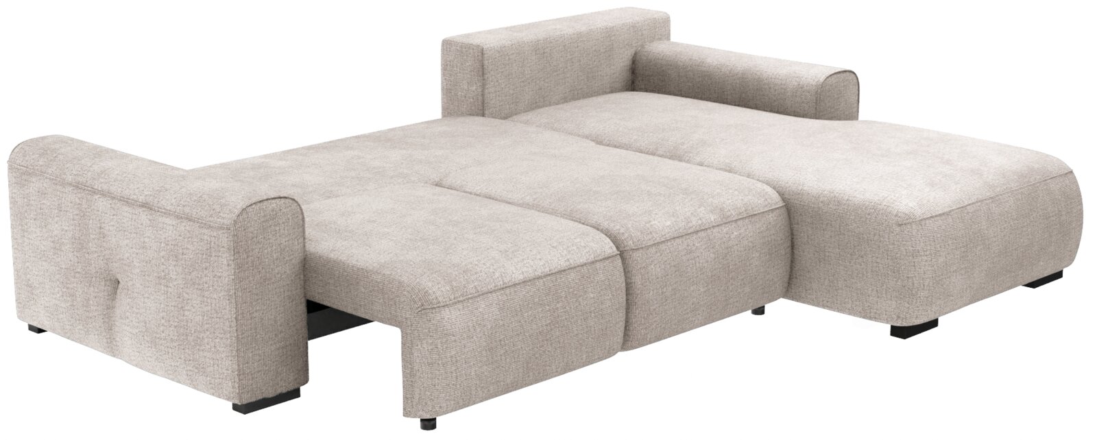 Beige Ecksofa in Liegeposition, Perspektive von schräg vorne