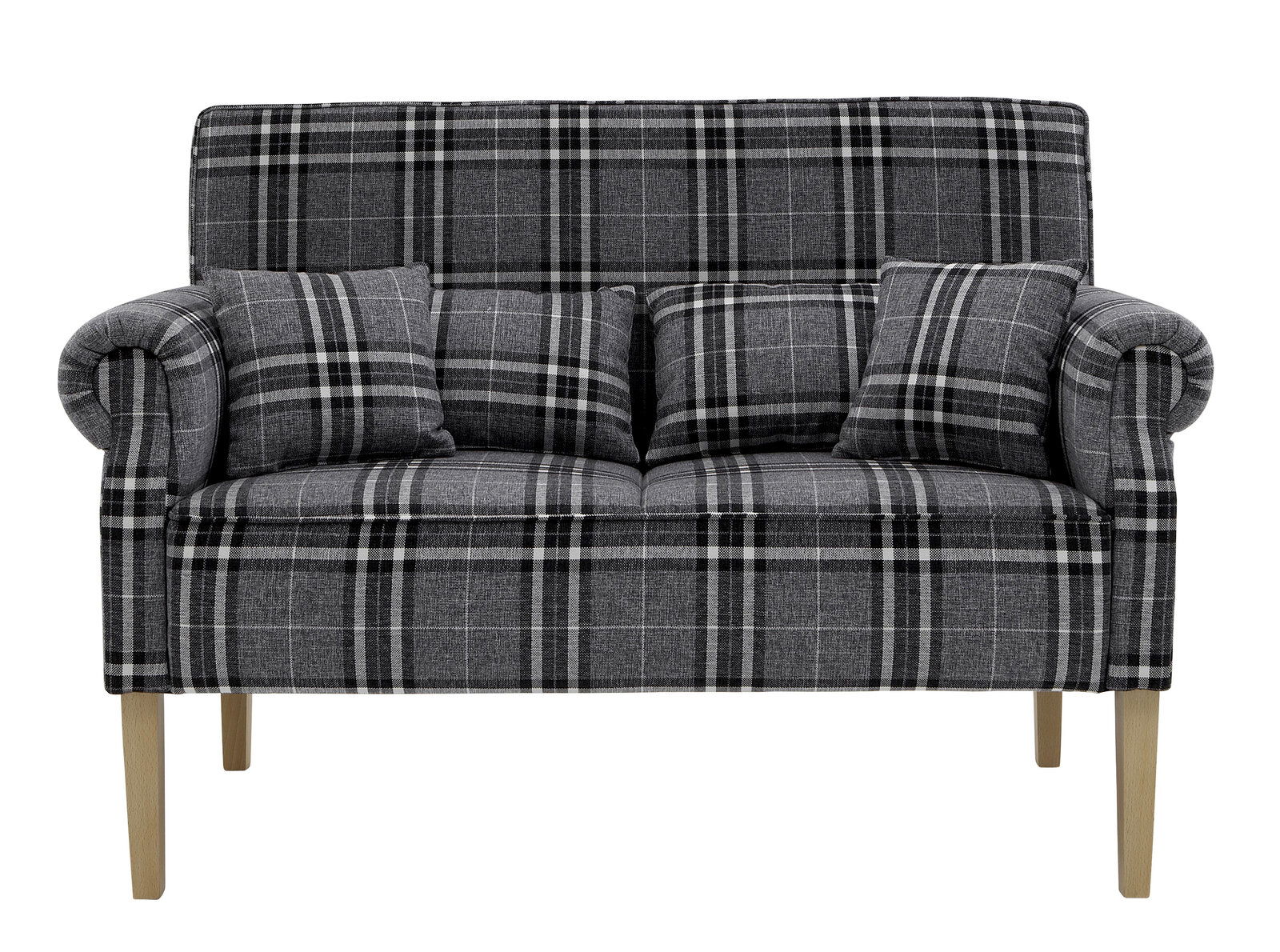 Zurbrüggen Banksofa TAVOLA Graues karriertes Banksofa mit Holzbeinen, Vorderansicht