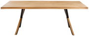 Moderner Esstisch aus Holz mit Metallbeinen, Frontalansicht