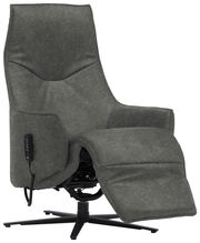 Grauer Relaxsessel mit verstellbarer Rückenlehne und Fußstütze, seitliche Ansicht