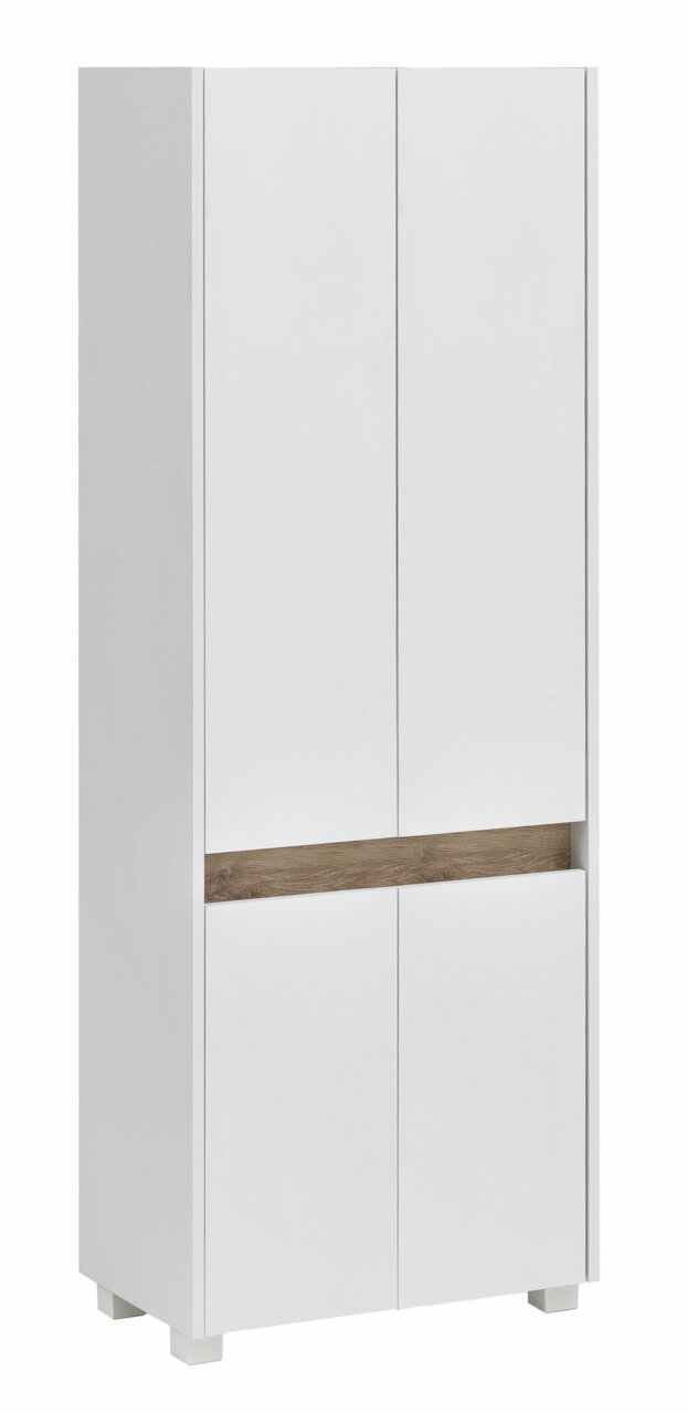 Hochschrank 57 cm in Weiß mit Holzdekorleiste, Frontalansicht
