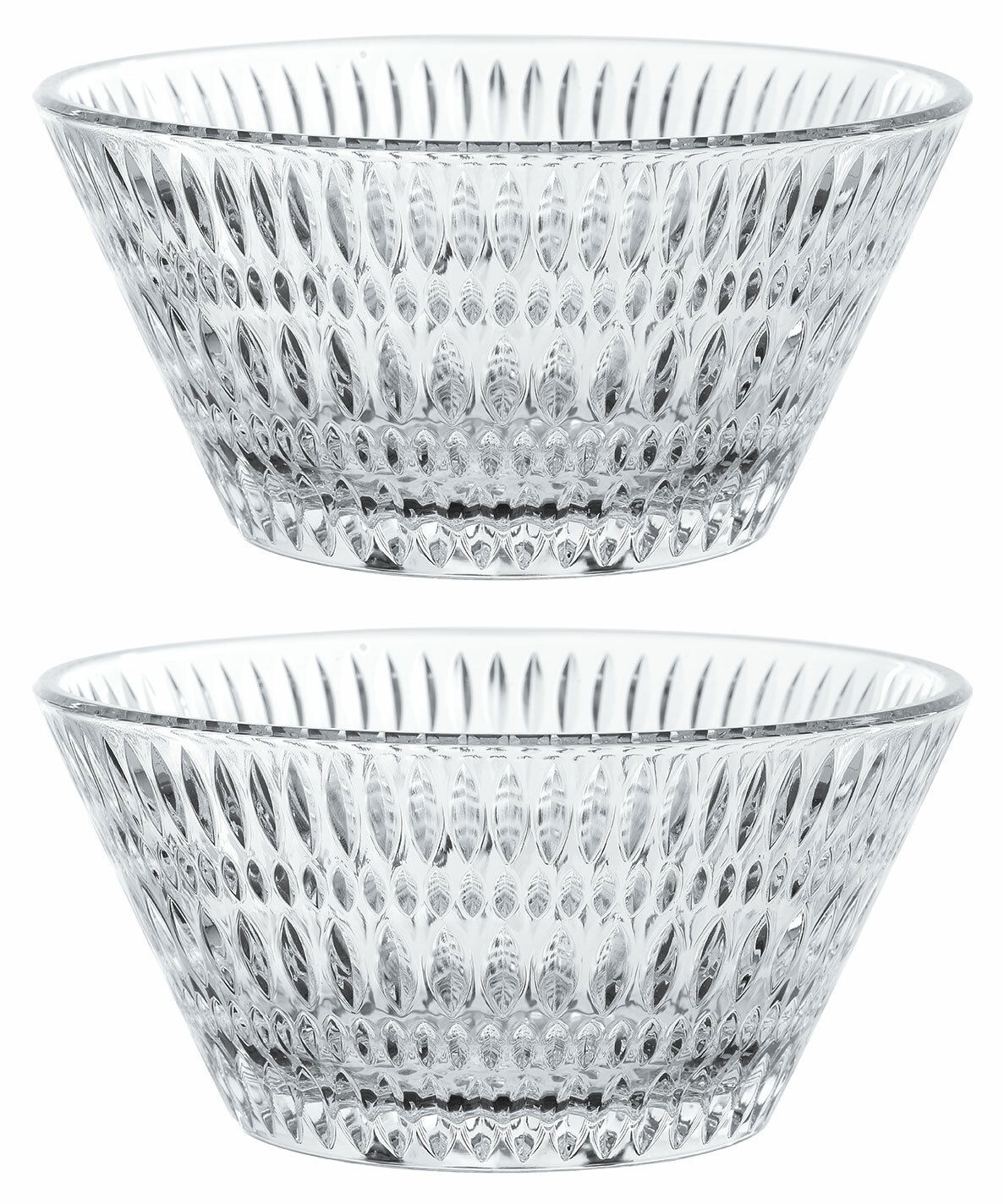 Nachtmann Schale 16,5cm 2er Set ETHNO Zwei durchsichtige Schalen mit Ethno-Muster, seitliche Perspektive