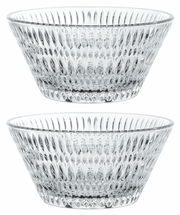 Zwei durchsichtige Schalen mit Ethno-Muster, seitliche Perspektive