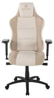Beiger Gaming Stuhl mit ergonomischem Design, von vorne gesehen.