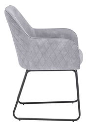 Grauer Kufenstuhl mit gestepptem Muster, Seitenansicht