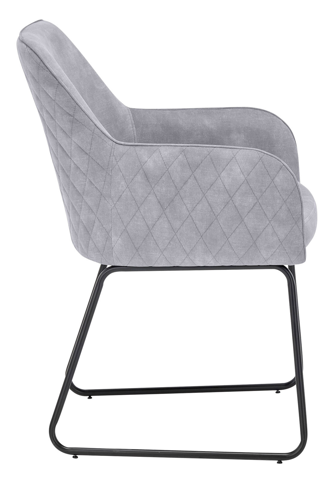 Grauer Kufenstuhl mit gestepptem Muster, Seitenansicht