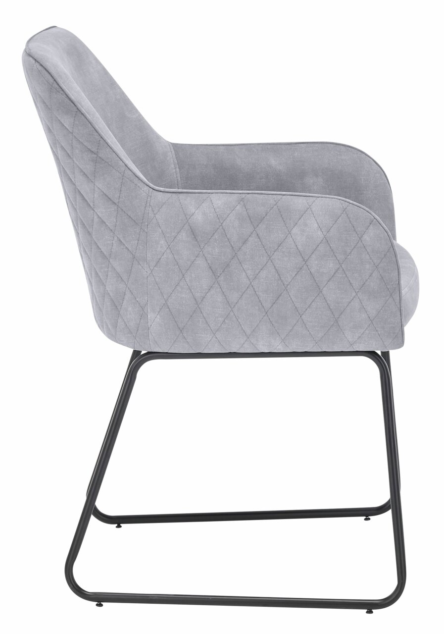 Grauer Kufenstuhl mit gestepptem Muster, Seitenansicht