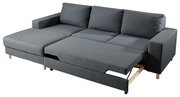 Graues Ecksofa mit ausziehbarem Bett, Perspektive von vorne.