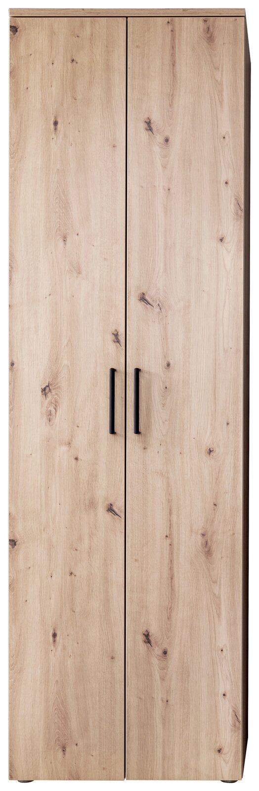 Moderano Garderobenschrank ALMADA Garderobenschrank aus Holz mit zwei Türen und schwarzen Griffen, Frontalansicht