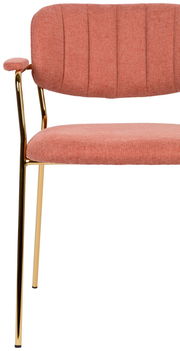 Roter Armlehnenstuhl mit goldenen Beinen, seitliche Perspektive