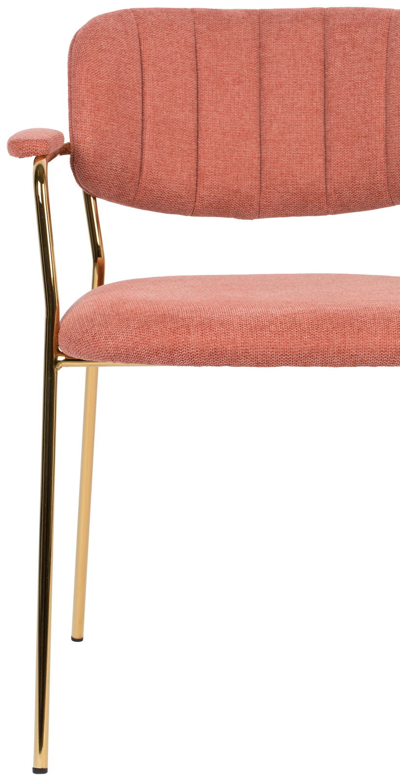 Roter Armlehnenstuhl mit goldenen Beinen, seitliche Perspektive