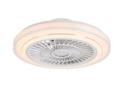 Moderne plafondventilator met ingebouwde ledverlichting, zijaanzicht