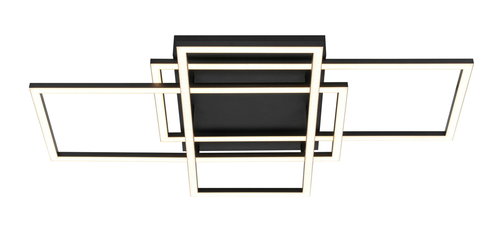 Moderne LED-Deckenleuchte mit geometrischem Design, rechteckige Rahmen, Ansicht von unten.