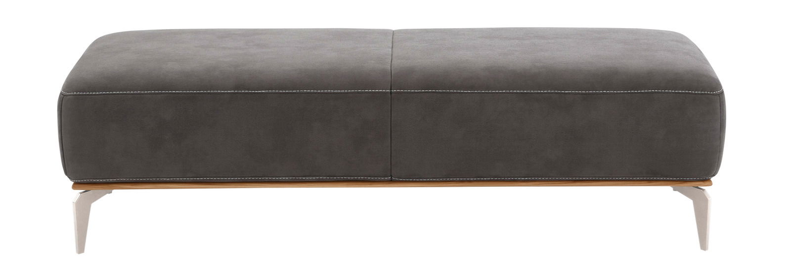 Grauer, übergroßer Hocker mit Metallbeinen, seitliche Perspektive