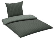 Dunkelgraue Wendebettwäsche mit feinen Streifen, Ansicht von schräg oben.