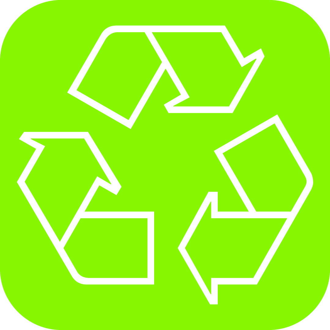 Recycling-Symbol auf grünem Hintergrund, Draufsicht
