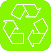Recycling-Symbol auf grünem Hintergrund, Draufsicht