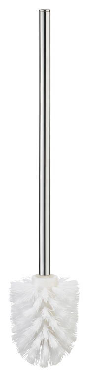 Ersatz-Toilettenbürste mit weißem Bürstenkopf und silbernem Griff, Frontalansicht