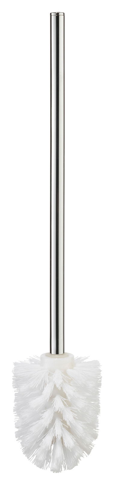 Ersatz-Toilettenbürste mit weißem Bürstenkopf und silbernem Griff, Frontalansicht