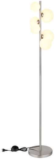 Moderne Stehleuchte mit sechs kugelförmigen Lampenschirmen, seitliche Perspektive