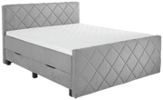 Graues Boxspringbett BX2200 CHESTER mit gestepptem Kopf- und Fußteil, seitliche Perspektive