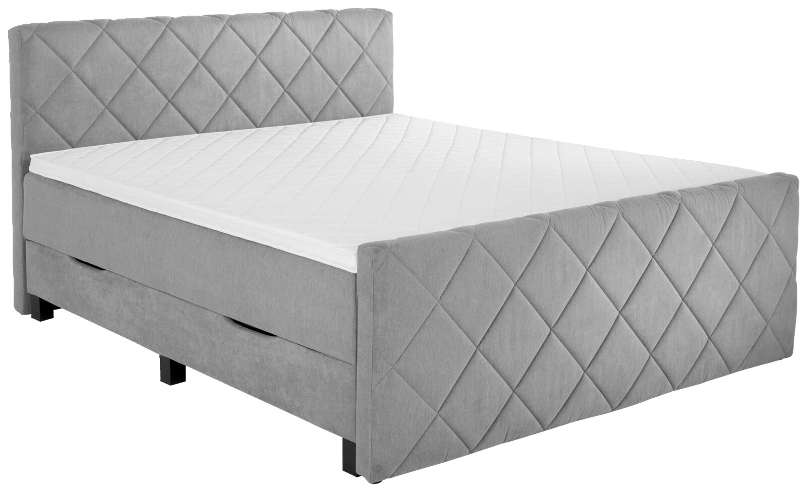 Z2 Boxbed BX2200 CHESTER Graues Boxspringbett BX2200 CHESTER mit gestepptem Kopf- und Fußteil, seitliche Perspektive