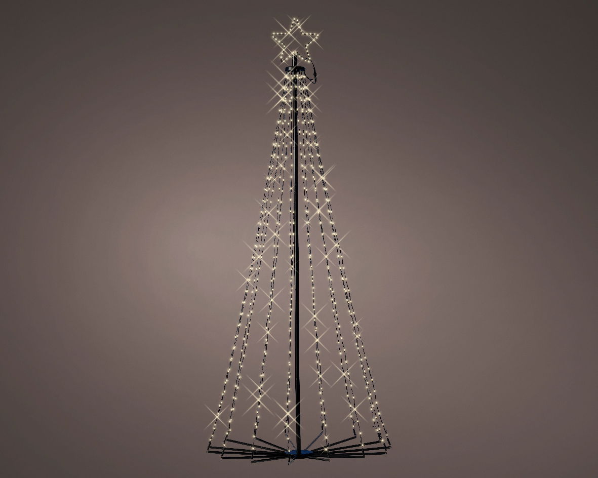 LED Baum aus Eisen mit Twinkle Effekt, frontal fotografiert, zeigt eine elegante Struktur mit leuchtenden Lichtern und einem Stern an der Spitze.