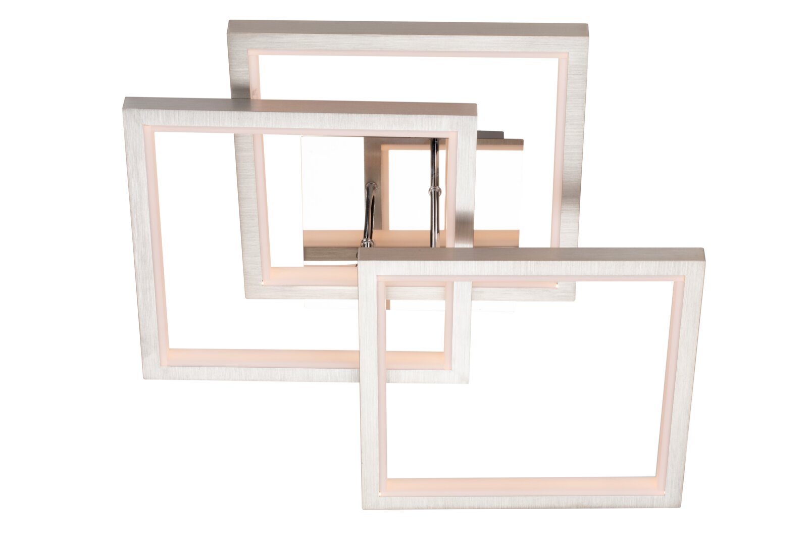 Moderne led-plafondlamp met een geometrisch ontwerp, gefotografeerd vanuit vogelperspectief.