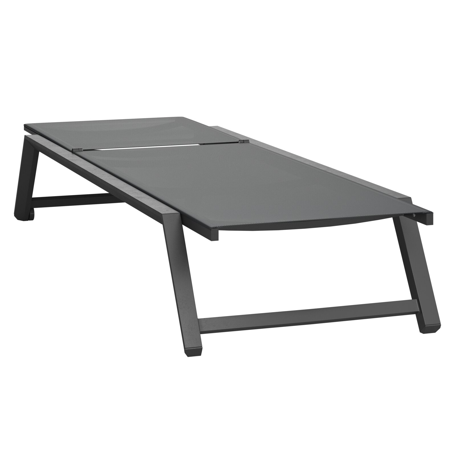 Moderne Sonnenliege aus Metall in seitlicher Perspektive