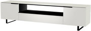 Modernes XL TV-Lowboard in Weiß mit schwarzem Regal, seitliche Perspektive