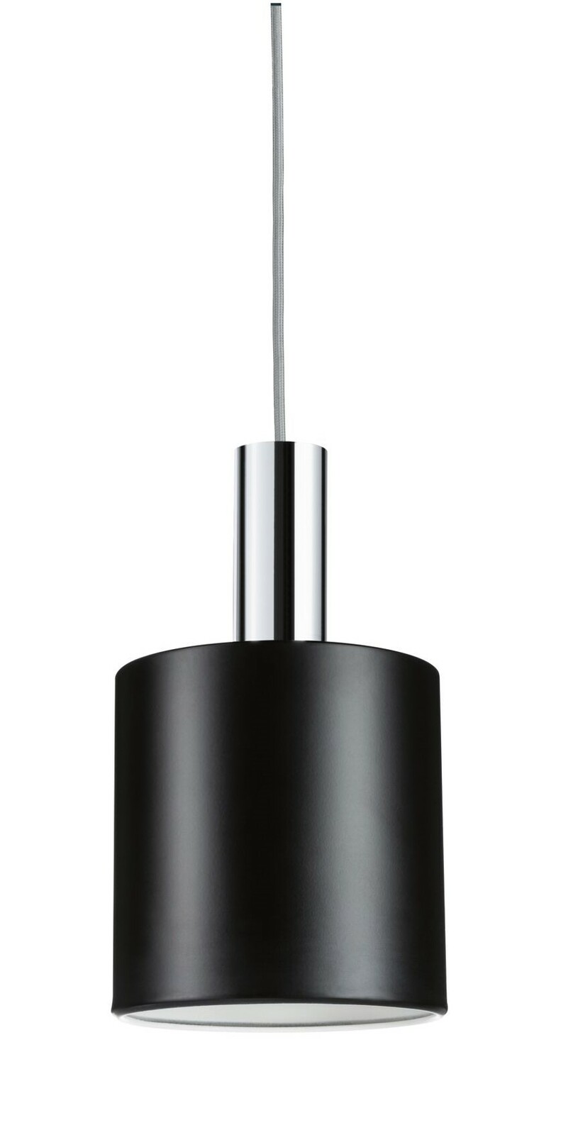 Moderner schwarzer Dekoschirm Tallis aus Metall, von vorne betrachtet, mit silbernem Aufhängungselement.